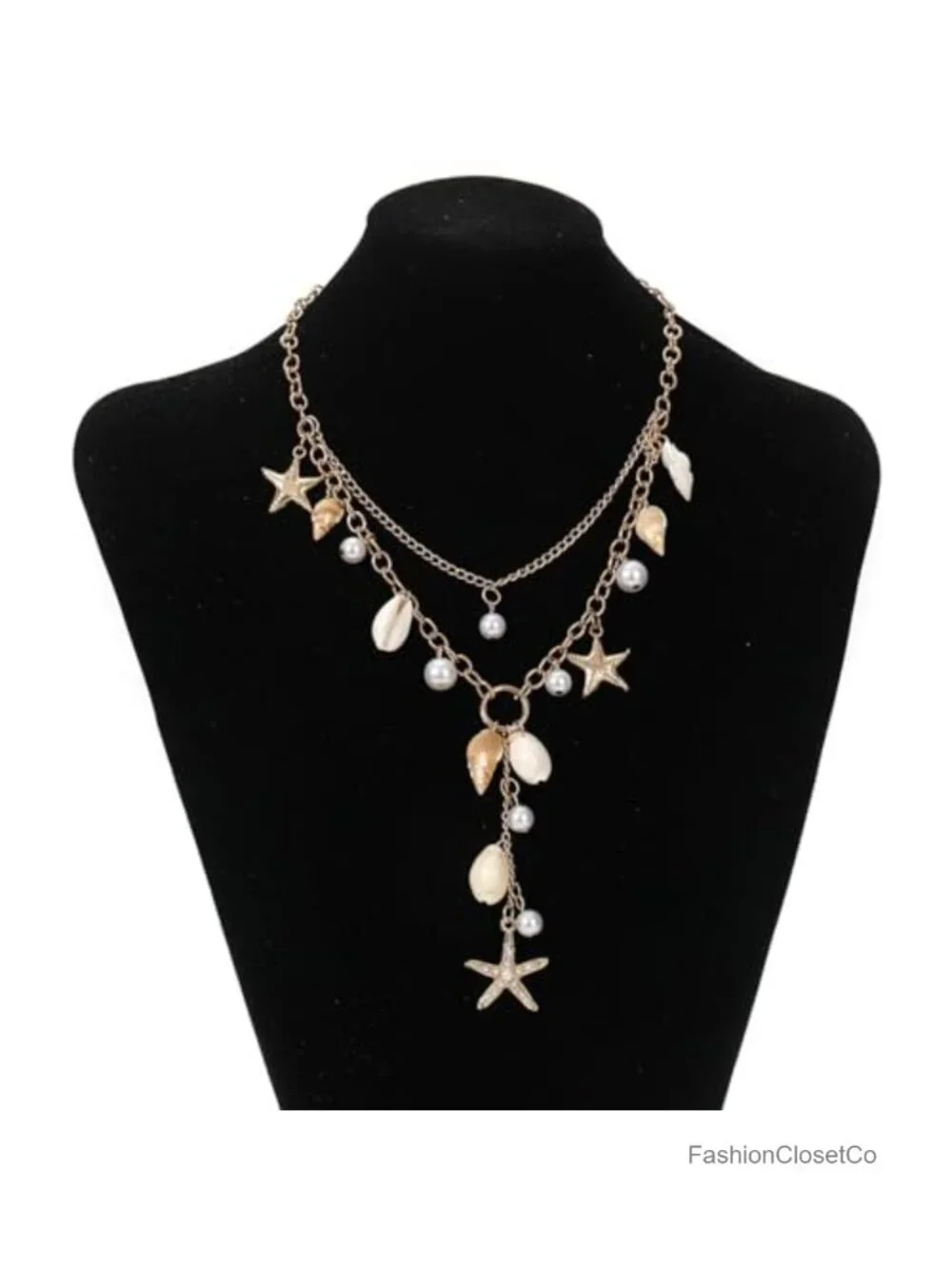 Gold Shell Pendant Necklace Women Boho Conch Pearl Stackable Adjustable Summer